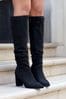 Linzi Nina Faux Suede Block Heel Knee High Ruched Boots With Pointed Toe