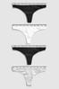 White/Black/Grey Thong Cotton Rich Logo Knickers 4 Pack, Thong