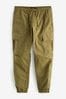 Olive Green Regular Tapered Stretch Utility Cargo Button Trousers