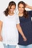 Yours Curve Blue Broidery Swing T-Shirt 2 Pack
