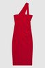 Reiss Red Abbey Velvet One-Shoulder Midi Dress