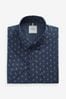Navy Blue Flamingo Easy Iron Button Down Short Sleeve Oxford Shirt, Regular