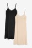 Black/Nude Microfibre Long Slips Two Pack