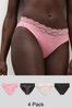 Black/Pink Heart Print High Leg Cotton and Lace Knickers 4 Pack, High Leg