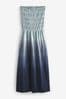 Blue Ombre Jersey Cotton Textured Bandeau Midi Dress