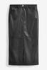 Black PU Faux Leather Column Skirt, Regular