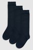 Navy Grey 3 Pack Cotton Rich Knee High School Socks