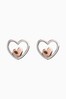 Sterling Silver Rose Gold Plated Inset Heart Stud Earrings