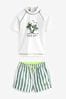 White/Green Stripe Sunsafe Top and Shorts Set (3mths-7yrs)