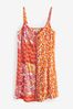 Orange/Pink Mini Tie Front Summer Dress, Regular