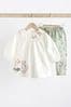 Ecru White Floral Bunny Baby Woven Blouse And Leggings 2 Piece Set