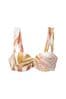 Ecru/Creme mit Blätterprint - Wattiertes Bandeau-Bikinioberteil mit Bügel, figurformend