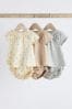 Beige/Grey Floral Baby 3 Pack T-Shirts and Shorts Set