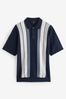 Navy Knitted Stripe Cotton Textured Regular Fit Polo Shirt