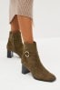 Khaki Green Forever Comfort® Square Toe Heeled Ankle Boots
