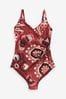 Berry Red Aztec DD+ Ruched Side Tummy Control Wired Swimsuit