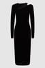Reiss Black Macey Velvet Cut-Out Midi Dress, Regular