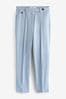 Blue Textured Linen Tapered Leg Trousers