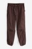 Brown Embroidered Parachute Cotton Cargo Trousers, Reg/Long