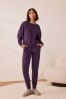 Aubergine-Violett - Gerippter, langärmeliger Pyjama