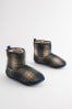 Navy Blue Check Borg Lined Boot Slippers