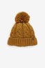 Ochre Yellow Knitted Cable Pom Hat (1-16yrs)