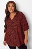 Yours Curve Red Long Sleeve Notch Neck Button Through Blouse