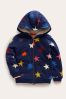 Boden Blue Shaggy-Lined Star Printed Hoodie
