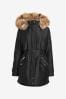 Black Faux Fur Hooded Parka Coat, Regular/Tall