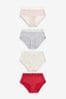 Cream/Grey/Red Midi Cotton and Lace Knickers 4 Pack