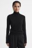 Black Reiss Kylie Merino Wool Fitted Funnel Neck Top