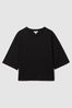 Reiss Black Cassie Oversized Cotton Crew Neck T-Shirt