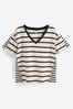 Black White Short Sleeve V-Neck Stripe T-Shirt
