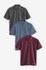 Navy Blue Stripe/Burgundy Red/Grey Regular Fit Jersey Polo Shirts 3 Pack