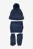 Navy Blue Knitted Llamascape Hat, Gloves and Scarf 3 Piece Set (3-16yrs)