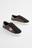 Black Glitter Star Lace-Up Trainers
