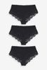 Black Hipster Lace Top Rib Knickers 3 Pack