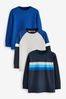Blue/Grey Marl Long Sleeve Colourblock T-Shirts 3 Pack (3-16yrs)