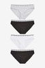 White/Black/Grey Bikini Cotton Rich Logo Knickers 4 Pack, Bikini