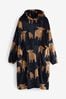 Navy Blue Hamish The Highland Cow Oversized Blanket Hoodie, Petite