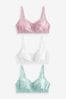 White/Mint Green/Purple Total Support Non Pad Non Wire Full Cup Lace Bras 3 Pack
