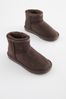 Chocolate Brown Short Warm Lined Water Repellent Suede Pull-On Boots