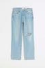 River Island Blue High Rise Straight Ripped Jeans