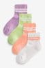 Purple, White and Green 4 Pack Cotton Rich Cushioned Footbed Low Cropped Ribbed Socks