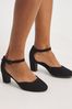 JD Williams Two Part Heeled Black Shoes With Ankle Strap In Wide Fit