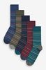 Navy Blue / Green Stripe Pattern Socks 5 Pack, Regular