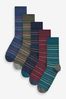 Navy Blue / Green Stripe Pattern Socks 5 Pack