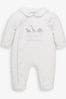 JoJo Maman Bébé White Welcome Little One Cotton Baby Sleepsuit