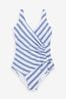 Blue/White Stripe Ruched Side Tummy Shaping Control Swimsuit, Regular