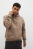 Stone Natural Oversized Jersey Cotton Rich Overhead Hoodie, Oversized